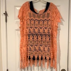 Orange blouse with blue cami under worn once